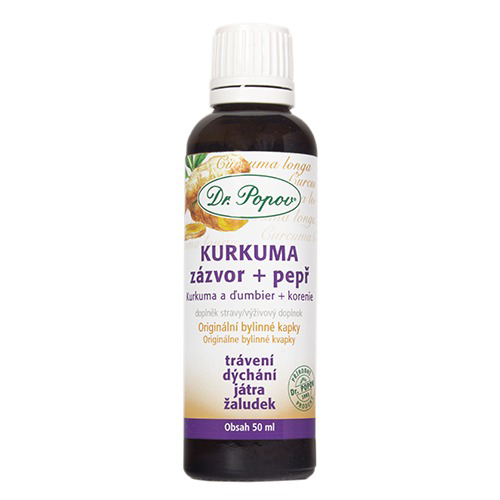 KURKUMA + zázvor + pepř, originální bylinné kapky, 50 ml